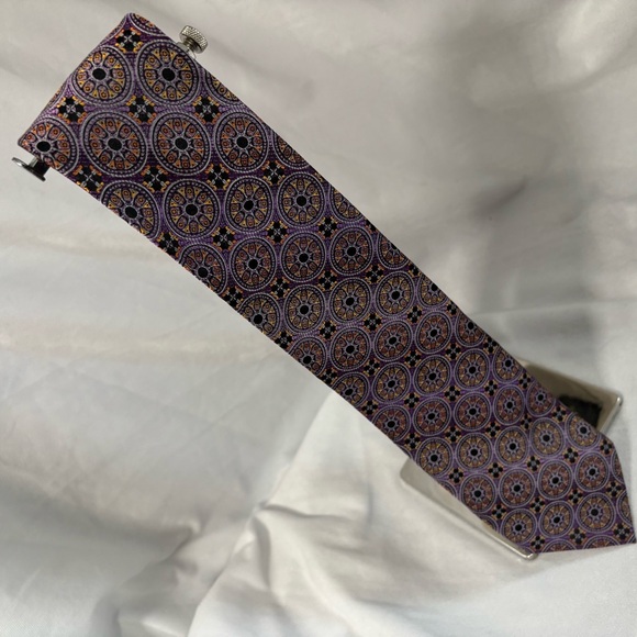 100% Pure Silk Purple Geometric Patterned Neck Tie One Size Piattelli Uomo - Picture 2 of 4